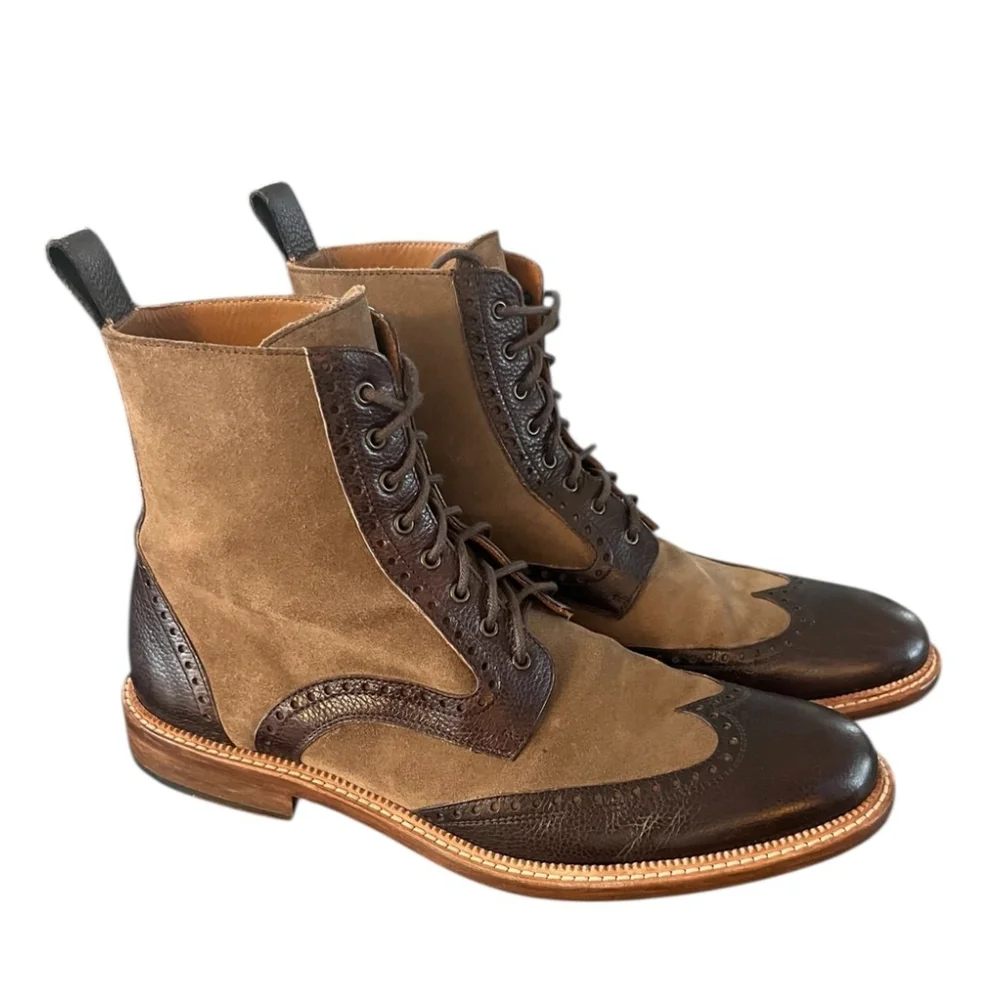 Taft Saint Brown Suede Wingtip Brogue Laceup Boot Size 9